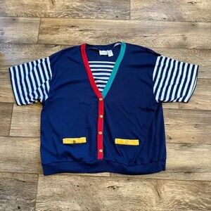 Expressions Multicolor Trim Navy Blouse